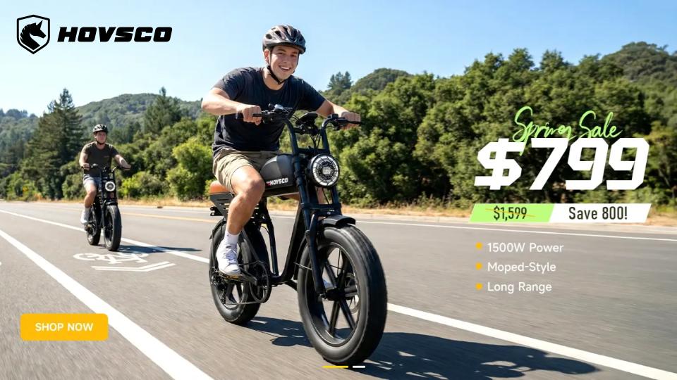 Heavy-duty electric cargo bikes for city rides, groceries, school runs, and daily commutes. 1300W motor, long battery life, and smooth suspension.Spring sale on now!