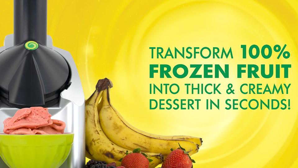 Make 100% fruit, dairy-free, vegan, gluten-free banana ice cream at home in seconds with Yonanas! Transform frozen fruit into thick & creamy dessert in seconds! The recipes are endless.