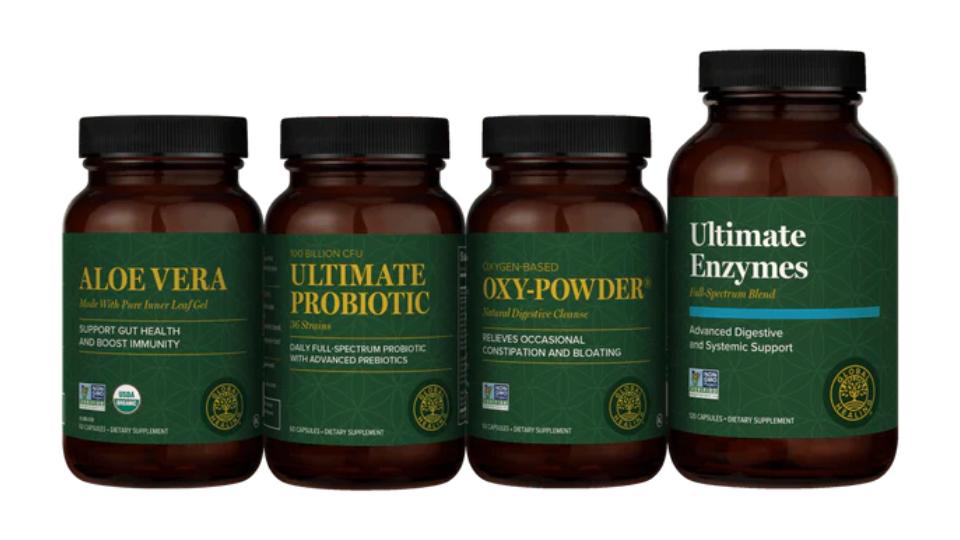 Support your gut and whole-body health in just 30 days. The Gut Health Bundle is designed to promote balanced microbiota, improve digestion, and enhance nutrient absorption. Featuring Aloe Vera, Ultimate Probiotic, Oxy-Powder®, and Ultimate Enzymes, this comprehensive formula helps reduce discomfort, boost regularity, and support overall wellness from the inside out.